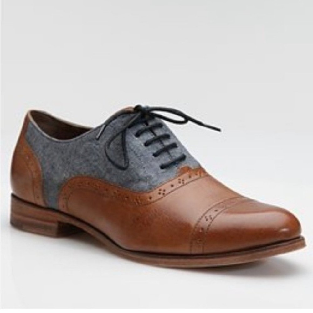 Cole Haan Brown Leather & Gray Felt Oxford Flats